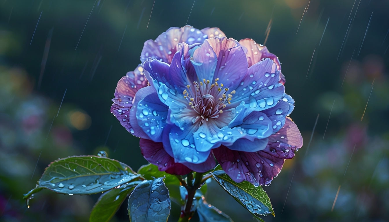 Vibrant Close-Up Flower with Raindrops Virtual Background