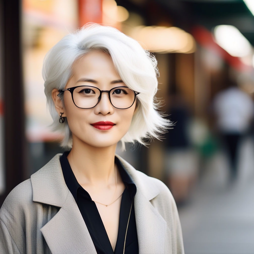 an beautiful asian woman at 50 with glasses