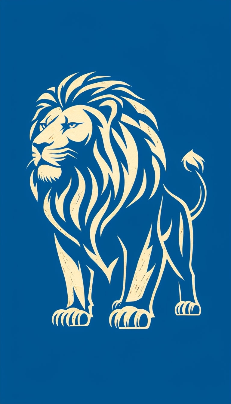 Minimalistic Vintage Lion Illustration on Bold Blue Background Phone Case Cover