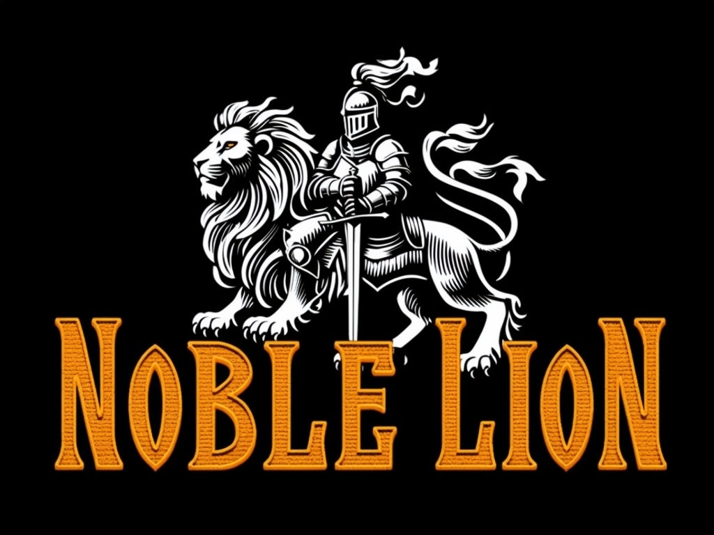 Intricate Noble Lion Emblem with Knight and Lion Logo
