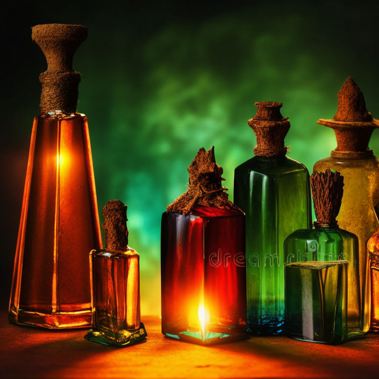 Photo realistic (ancient collection of glass bottled potions... by only ...