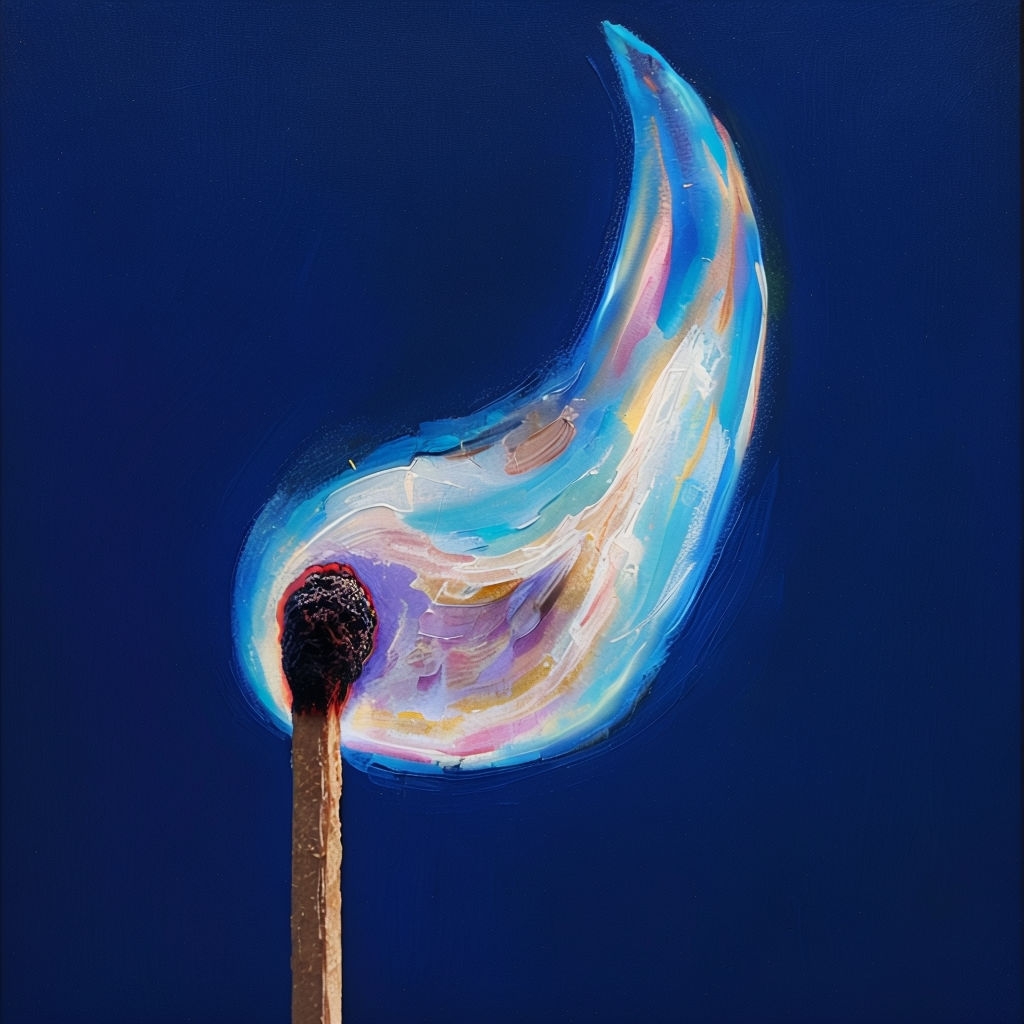 Vibrant Abstract Flame and Matchstick Painting Art