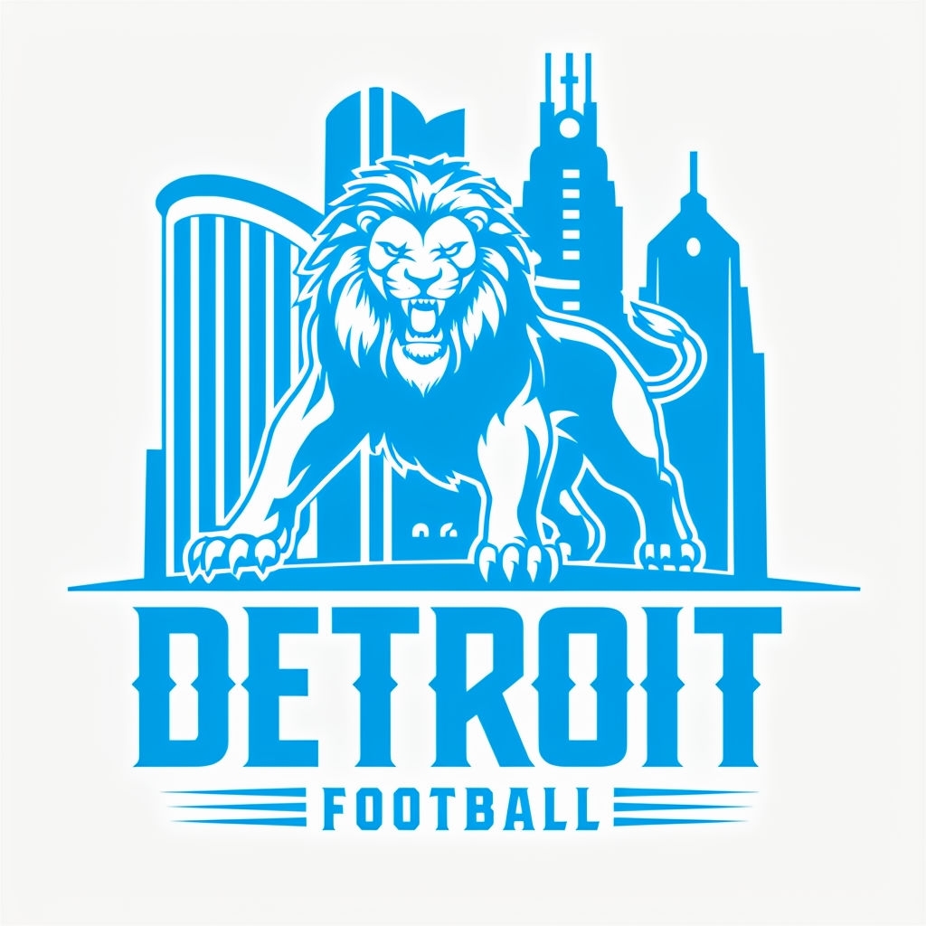 Bold Roaring Lion Detroit Football Vector Logo T-Shirt