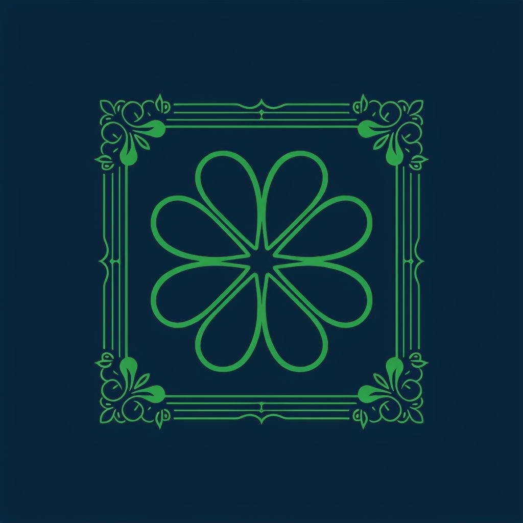 Elegant Four-Leaf Shamrock Monoline Pattern on Dark Blue Background Seamless Pattern