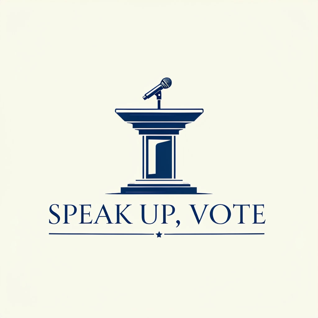 Elegant Podium and Microphone Logo for Public Discourse