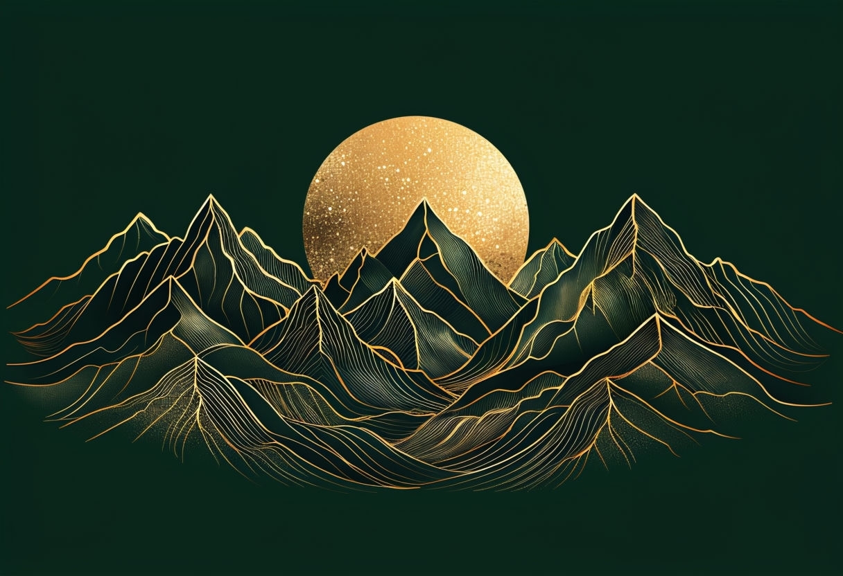 Elegant Minimalist Mountain Range with Golden Moon Poster