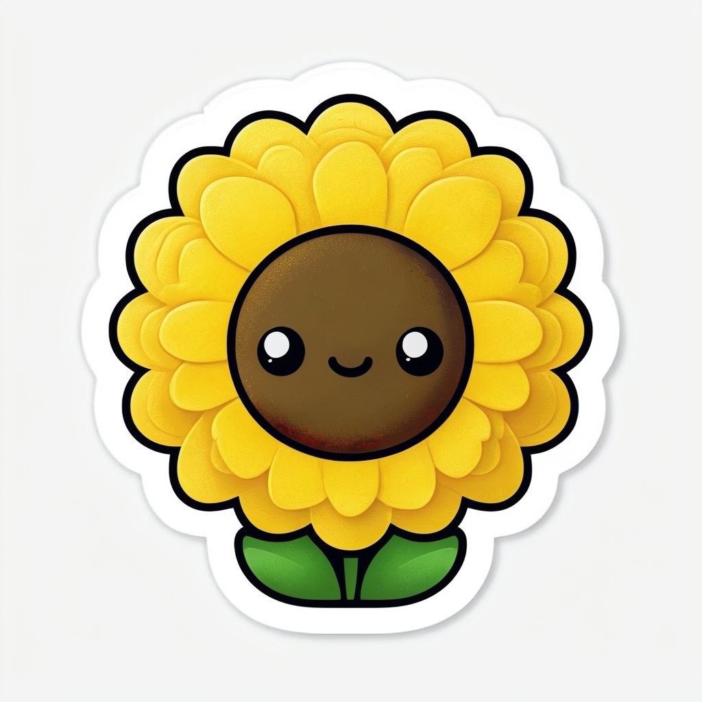 Cheerful Cartoon Sunflower Character Illustration Sticker