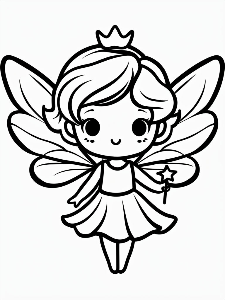 Cute Cartoon Fairy Line Drawing with Wand Social Media Post