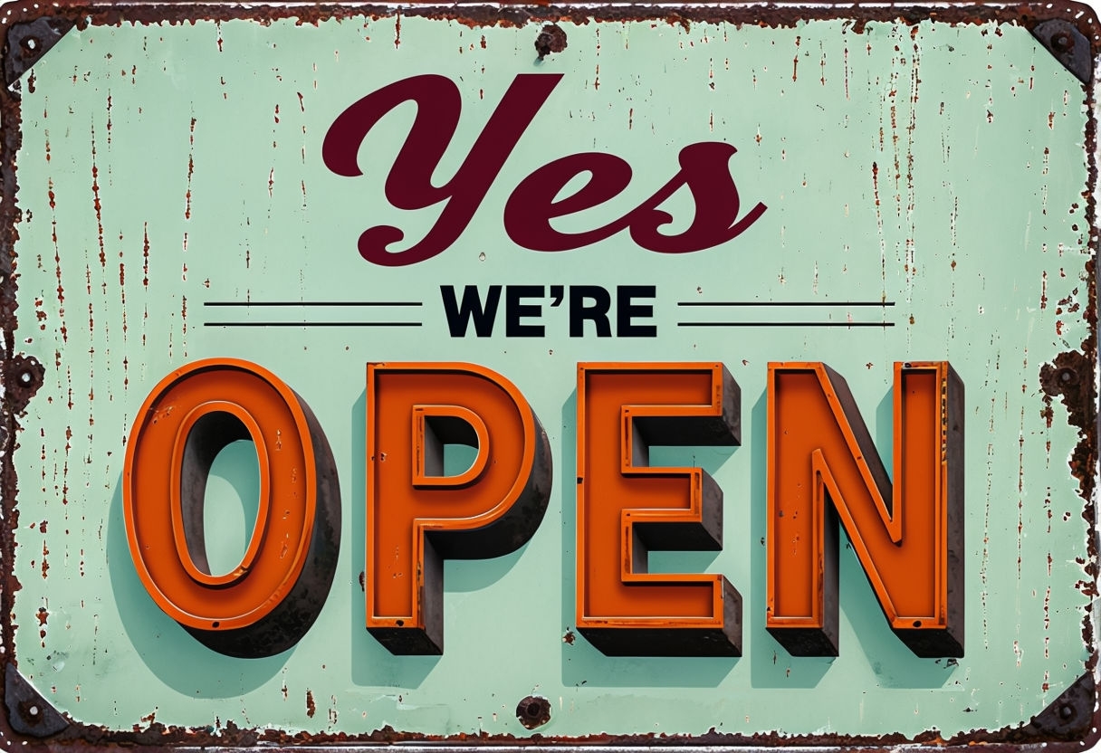 Vintage 'Yes WE'RE OPEN' Rustic Sign Art for Business Decor Poster