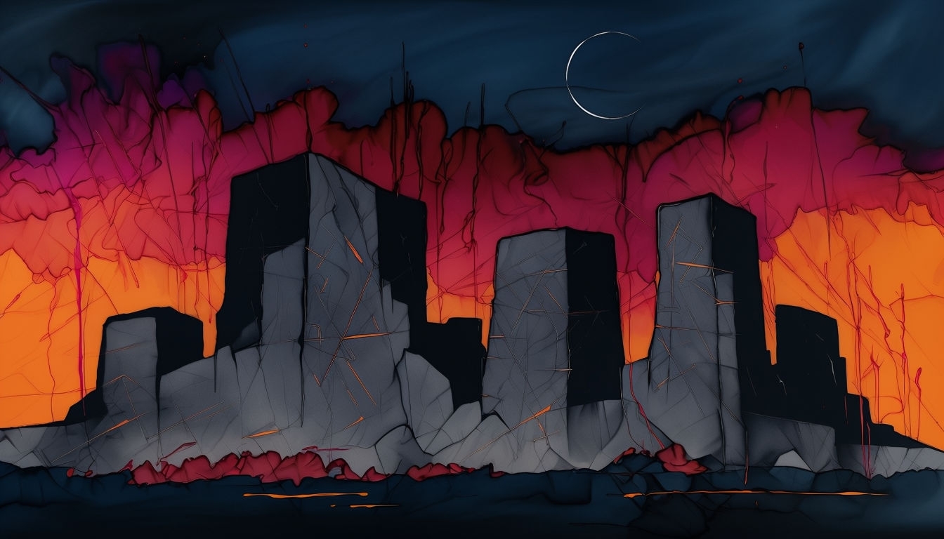 Imposing Abstract Rock Formations Against Dark Sky Backgrounds