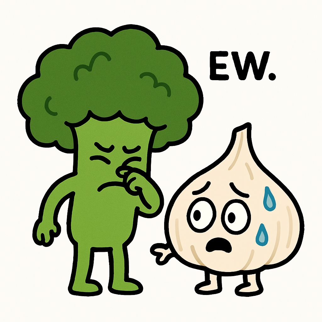 Playful Cartoon Broccoli and Garlic Characters Mug