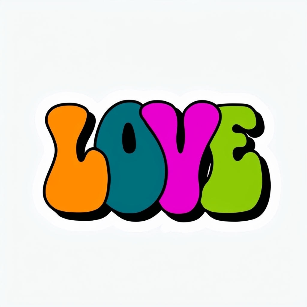 Vibrant Pop Art LOVE Typography Sticker Design for T-Shirt