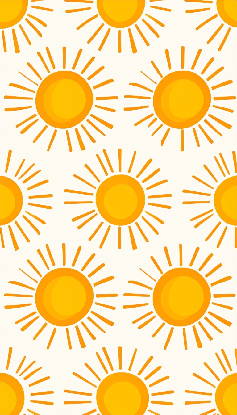 Cheerful Sun Pattern Illustration on Off White Background Mobile Wallpaper