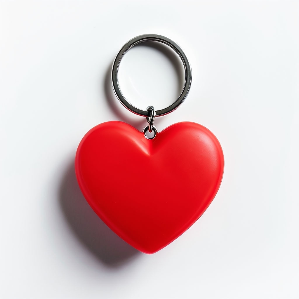 Vibrant Red Heart Rubber Keychain Mockup