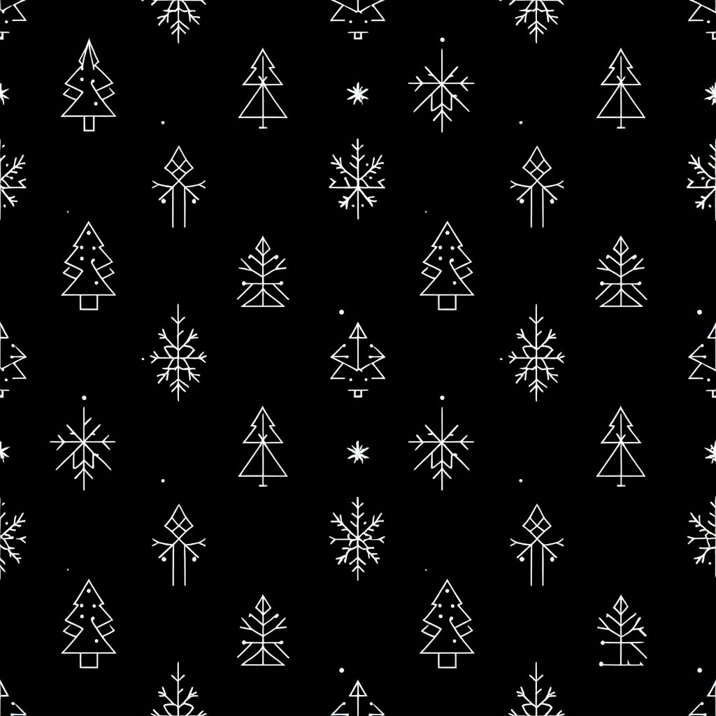 Minimalist Black and White Christmas Icon Seamless Pattern