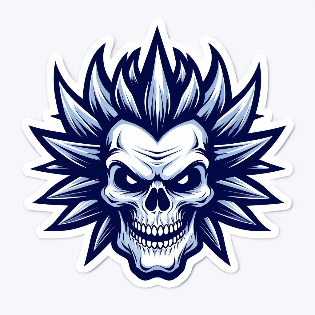 Aggressive Cartoon Skull with Mohawk Spikes Illustration Sticker