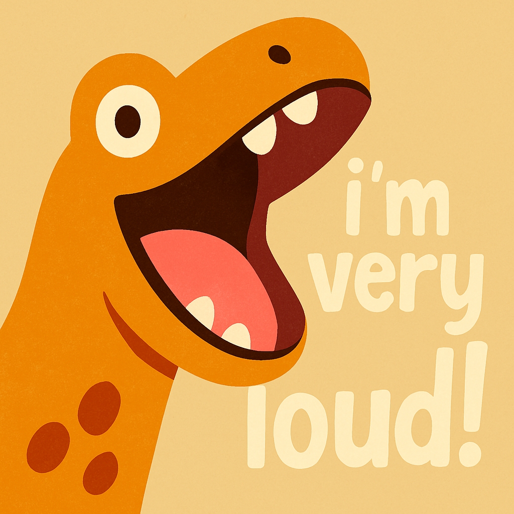 Playful Cartoon Orange Dinosaur with Loud Text T-Shirt