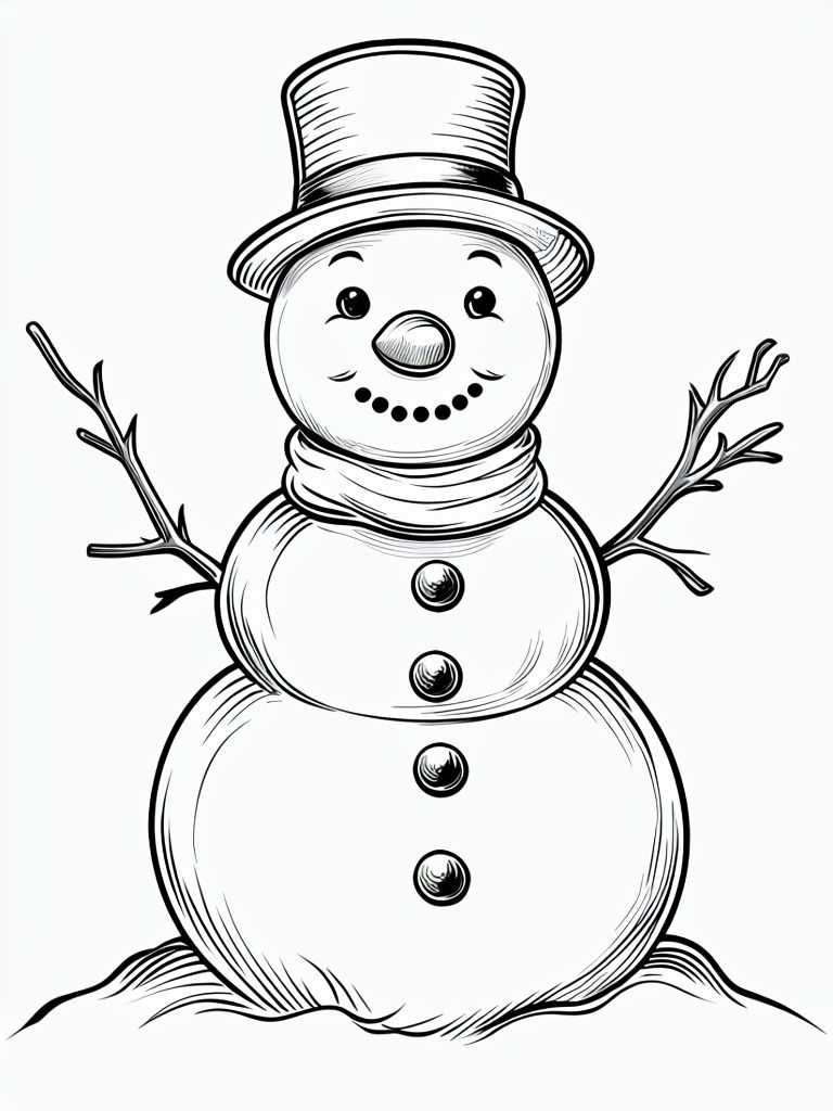 Cute Stylized Line Art Snowman Illustration