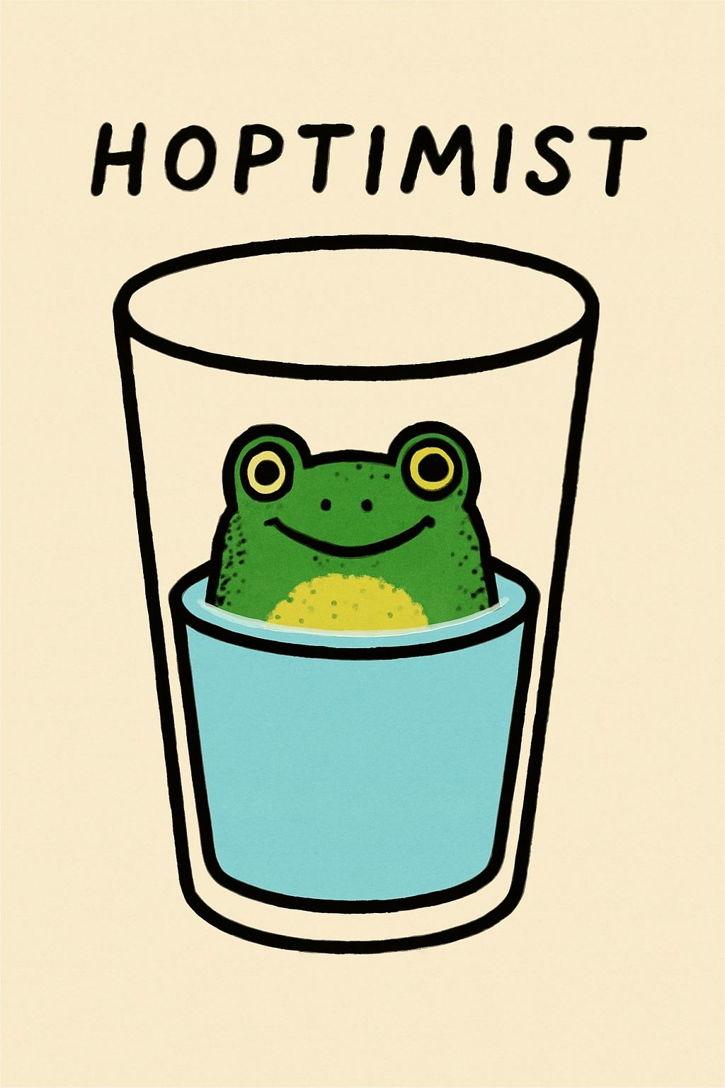 Cheerful Green Frog in Glass with Hoptimist Text Poster