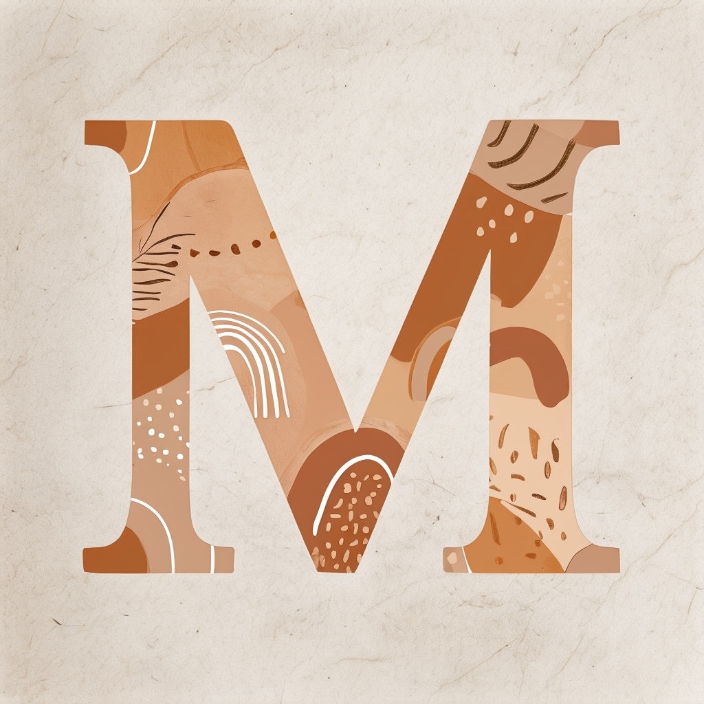 Bohemian Styled Monogram Letter M with Earth Tones Design Monogram