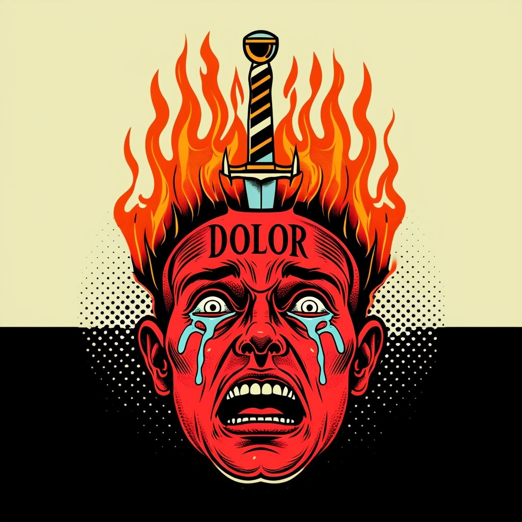 Vivid Retro Human Head Illustration with Dagger T-Shirt