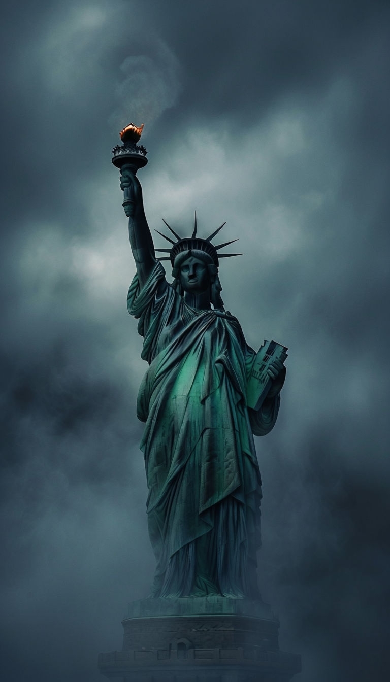 Eerie Foggy Statue of Liberty Photograph for Mobile Wallpaper