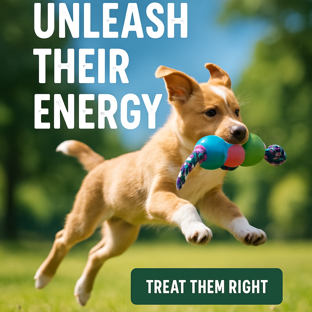 Energetic Puppy Leaping with Colorful Toy Advertisement