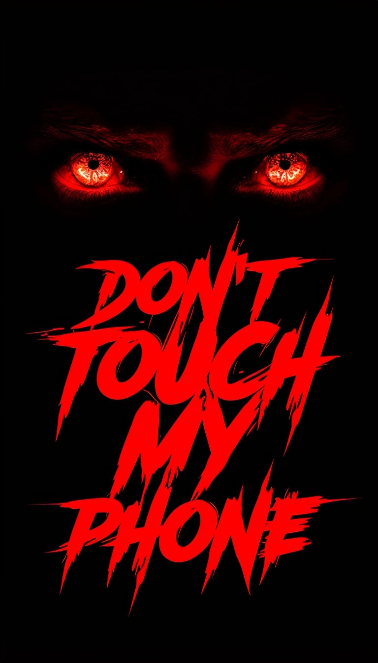 Ominous Red Eyes with Aggressive Text Don't Touch My Phone Wallpaper