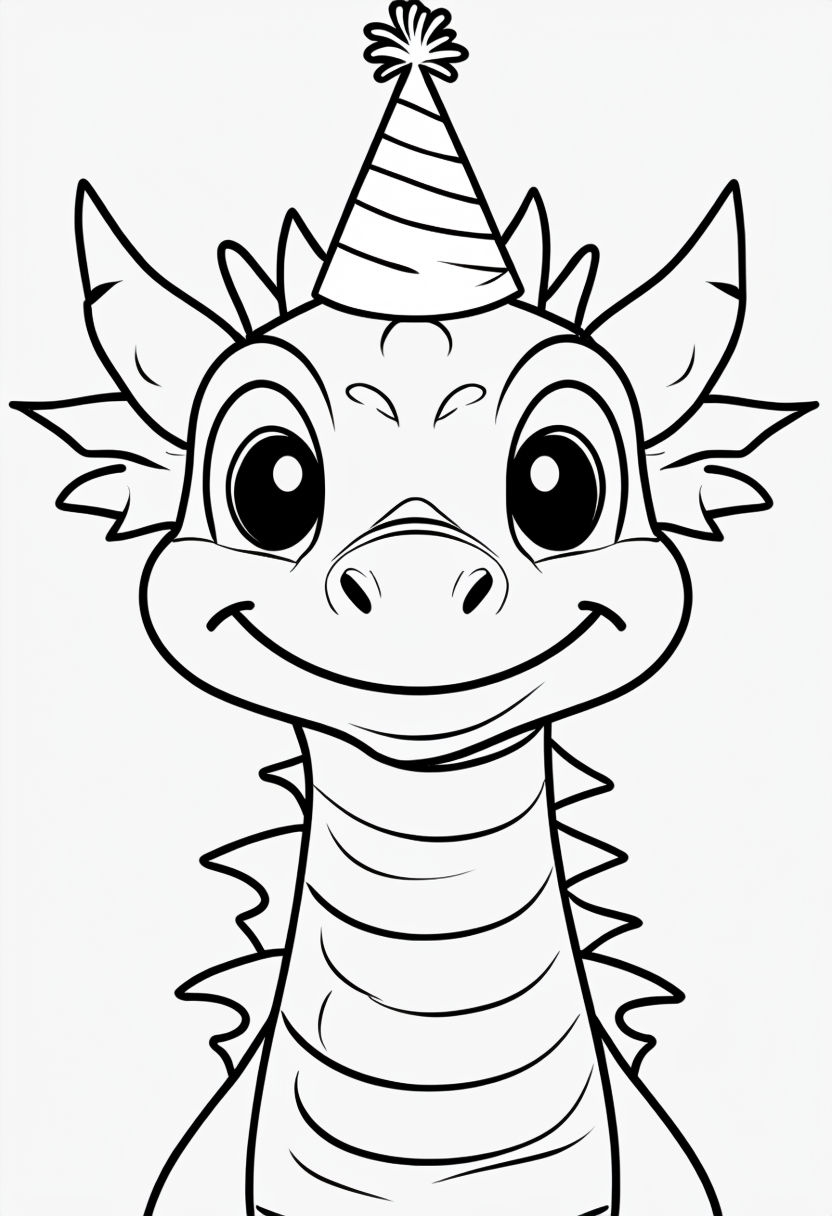 Cute Cartoon Dragon Illustration for Kids Coloring Book Pages