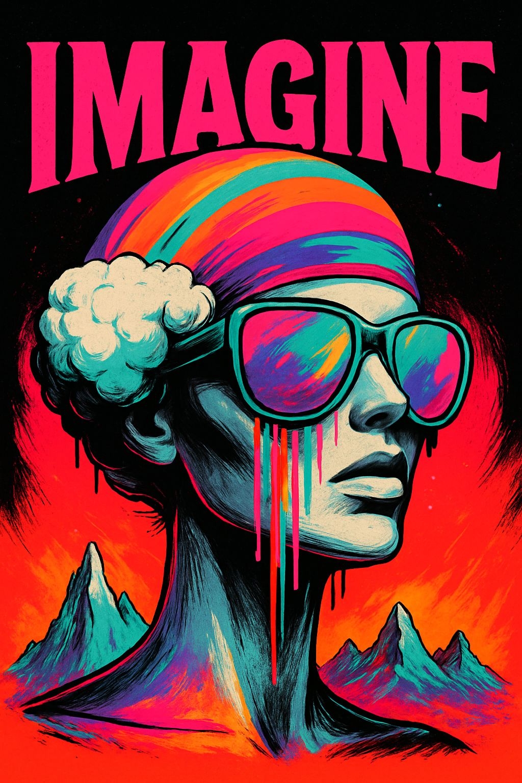 Vibrant Pop Art Human Head with Abstract Elements Poster