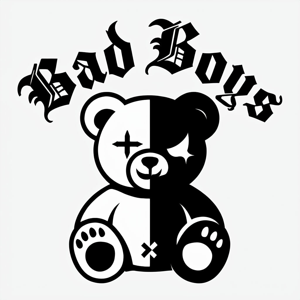 Stylized Black and White Bad Boys Teddy Bear T-Shirt