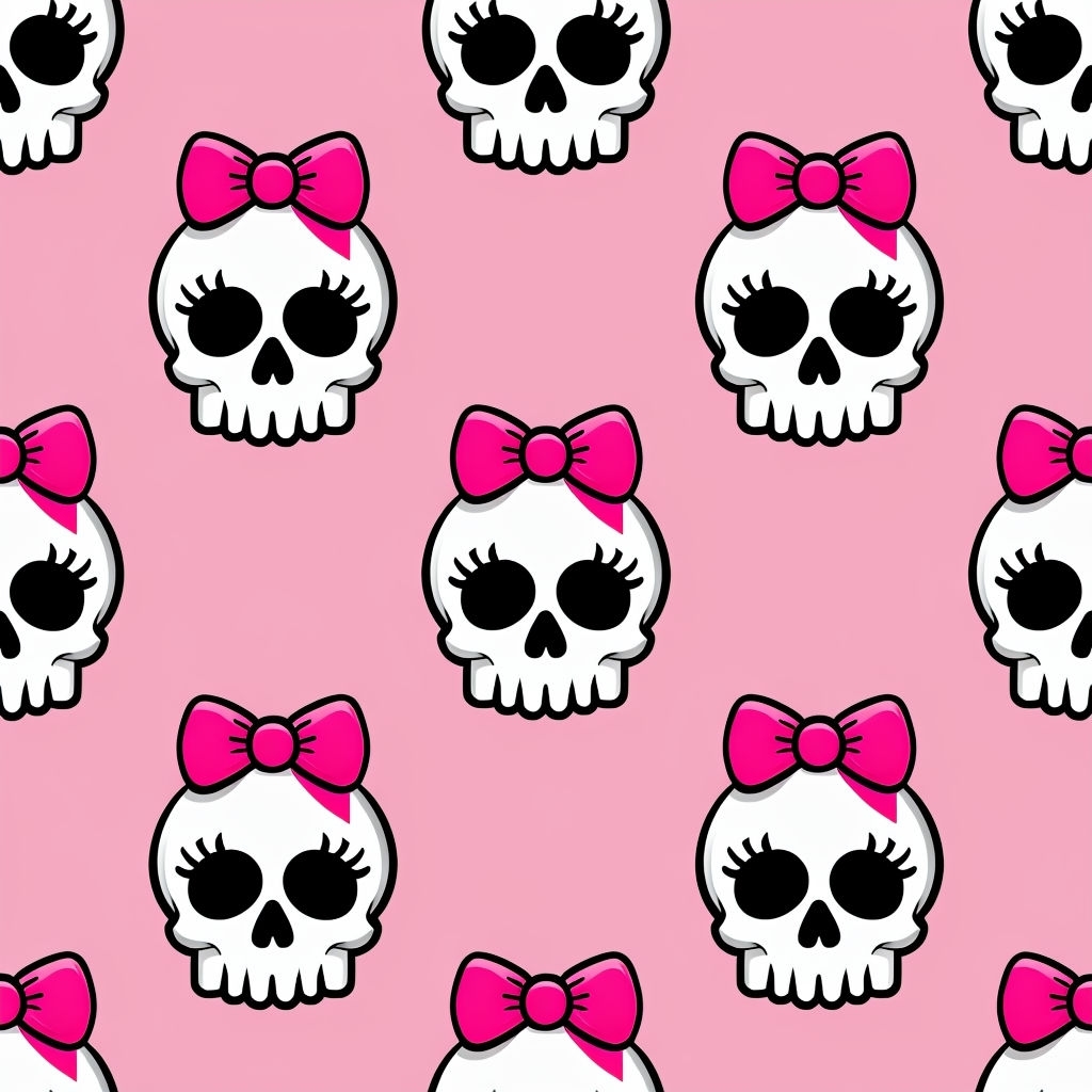 Playful Skull and Bow Cartoon Seamless Pattern Design