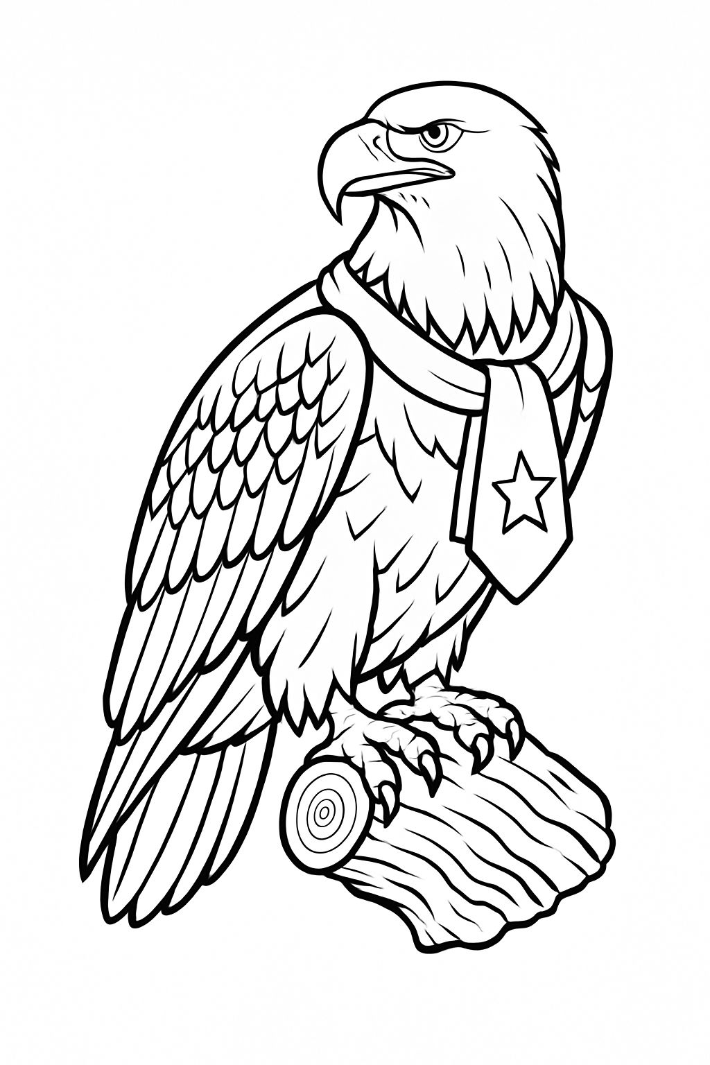 Cartoon Eagle Illustration with Scarf for Coloring Book Pages