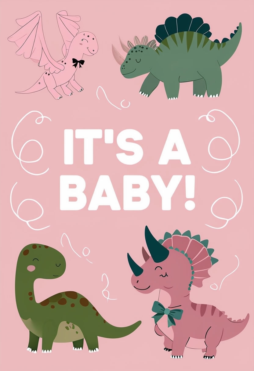 Colorful Cartoon Dinosaurs Baby Shower Announcement Sign