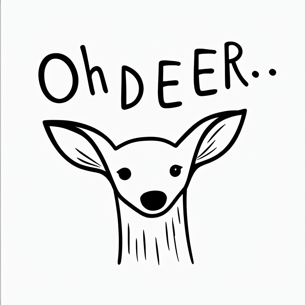 Minimalist Oh DEER Illustration with Playful Deer Face Sticker