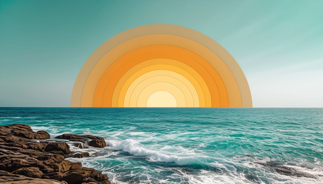 Tranquil Coastal Landscape with Vibrant Sun Art Poster