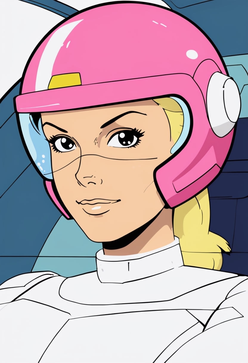 Vibrant 80s Anime Style Woman in Space Helmet Illustration Art