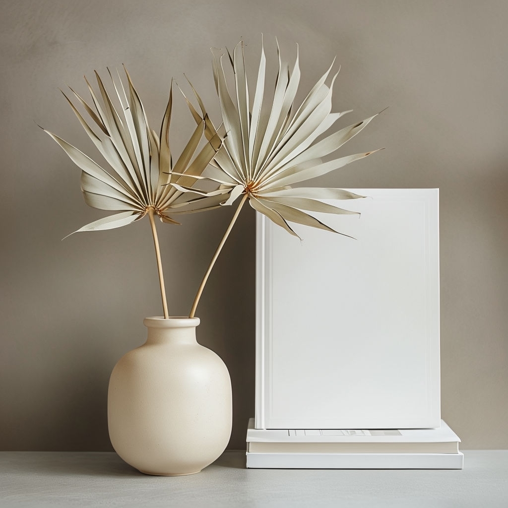 Serene Minimalist Still Life with Vase and Book Mockup Art