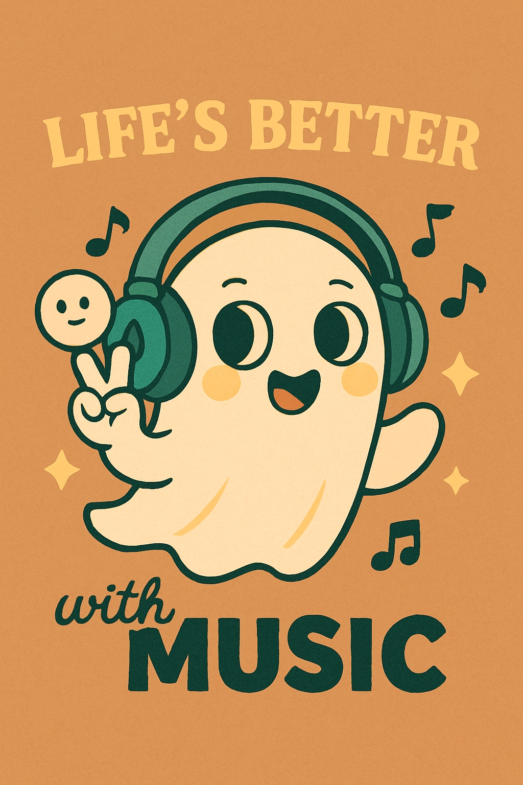 Cheerful Cartoon Ghost Enjoying Music Life's Better Poster
