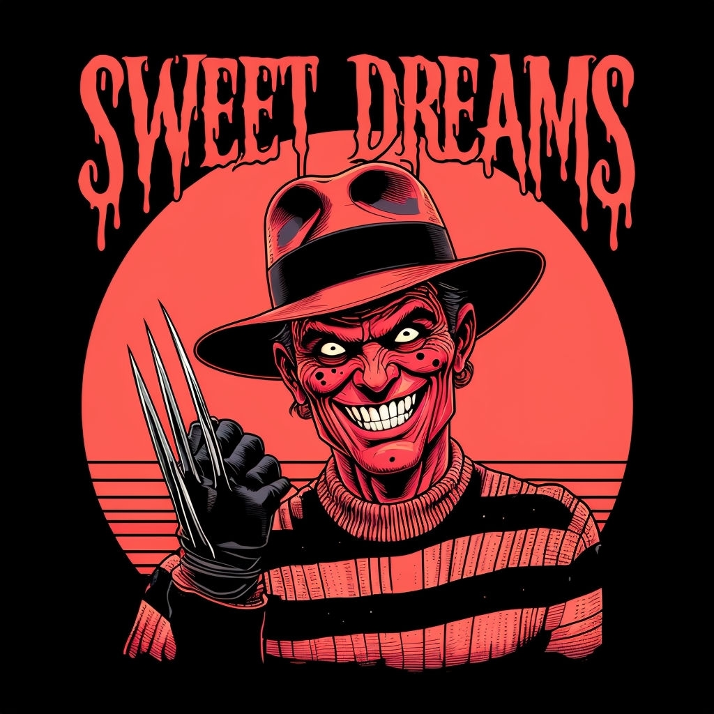 Menacing Horror Character with Sweet Dreams Text T-Shirt
