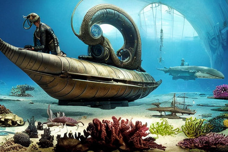 Jules Verne's Nautilus submarine, artwork - Stock Image - C003