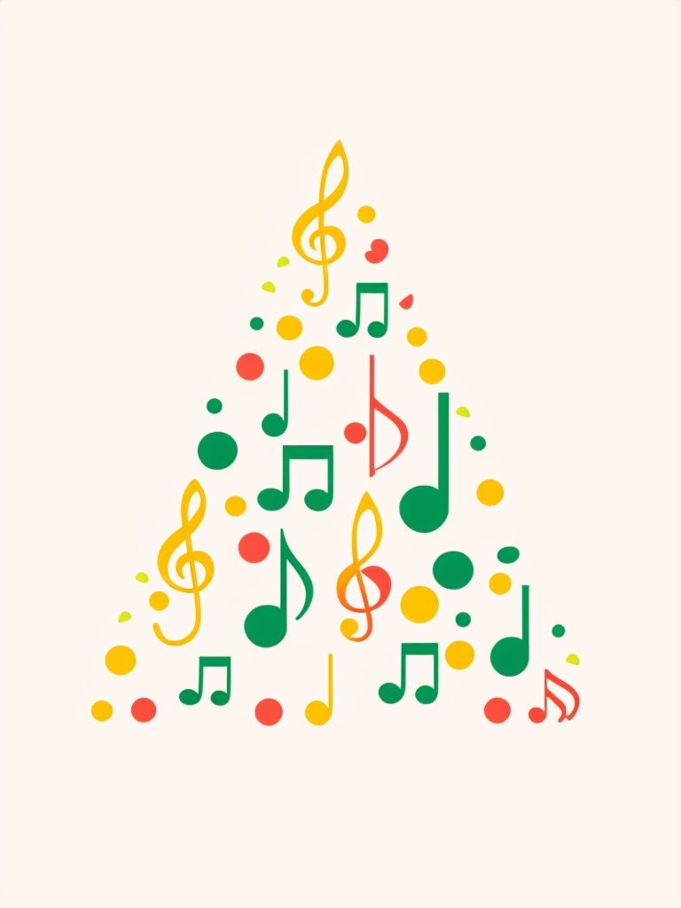 Colorful Music Symbol Christmas Tree Minimalist Illustration Card