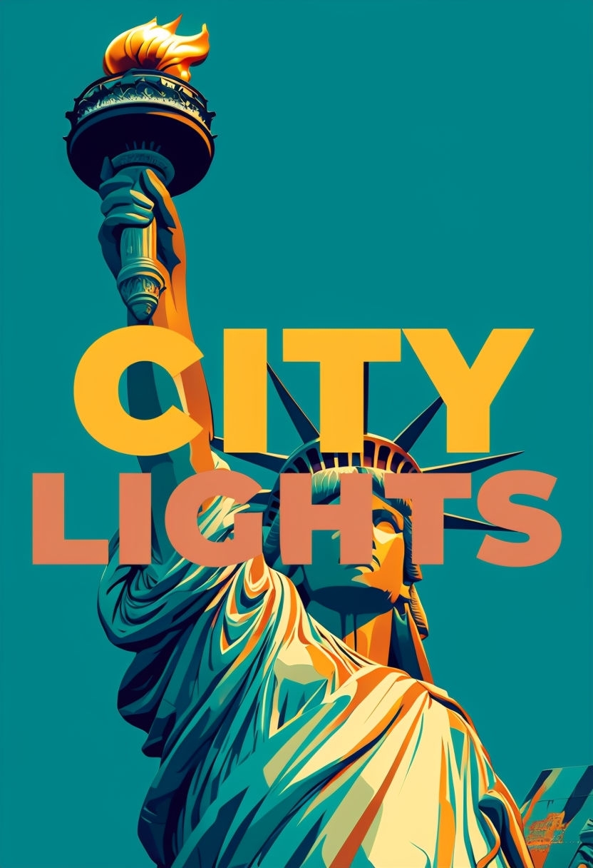 Bold Graphic Statue of Liberty Torch City Lights Poster