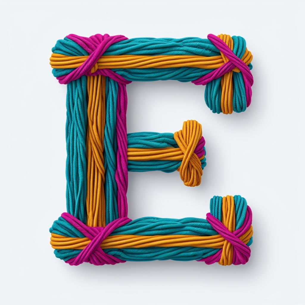 Colorful Yarn Letter E Monogram Design on White Background Monogram