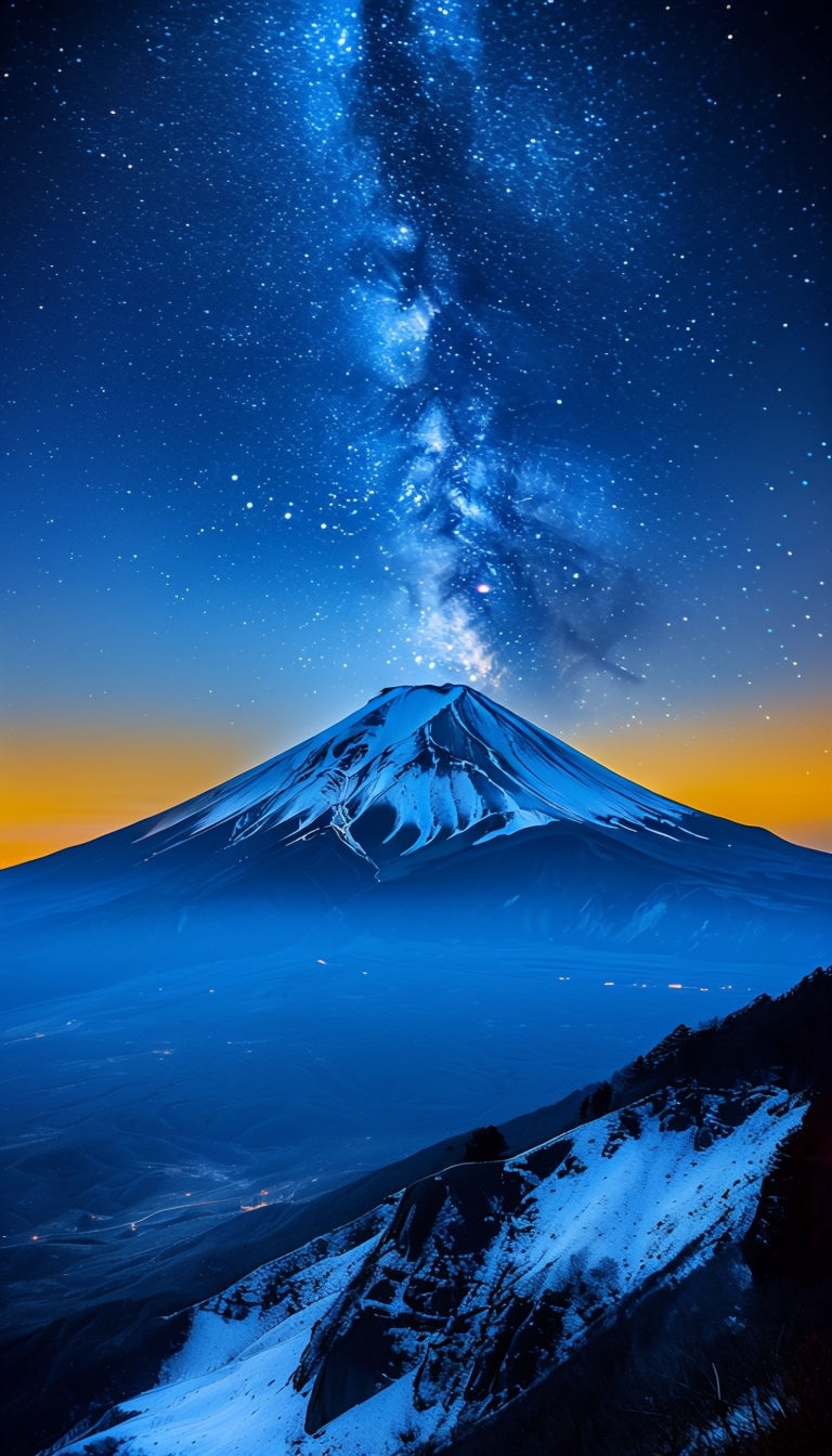 Breathtaking Mount Fuji Starry Night Landscape Mobile Wallpaper