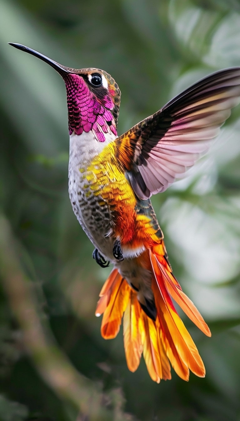 Vibrant Hummingbird in Mid-Flight with Iridescent Feathers Mobile Wallpaper