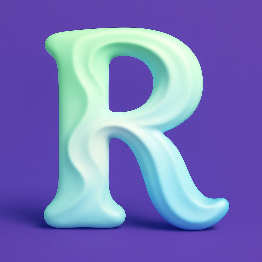 Stylized Three-Dimensional Letter R with Pastel Gradient Design Monogram