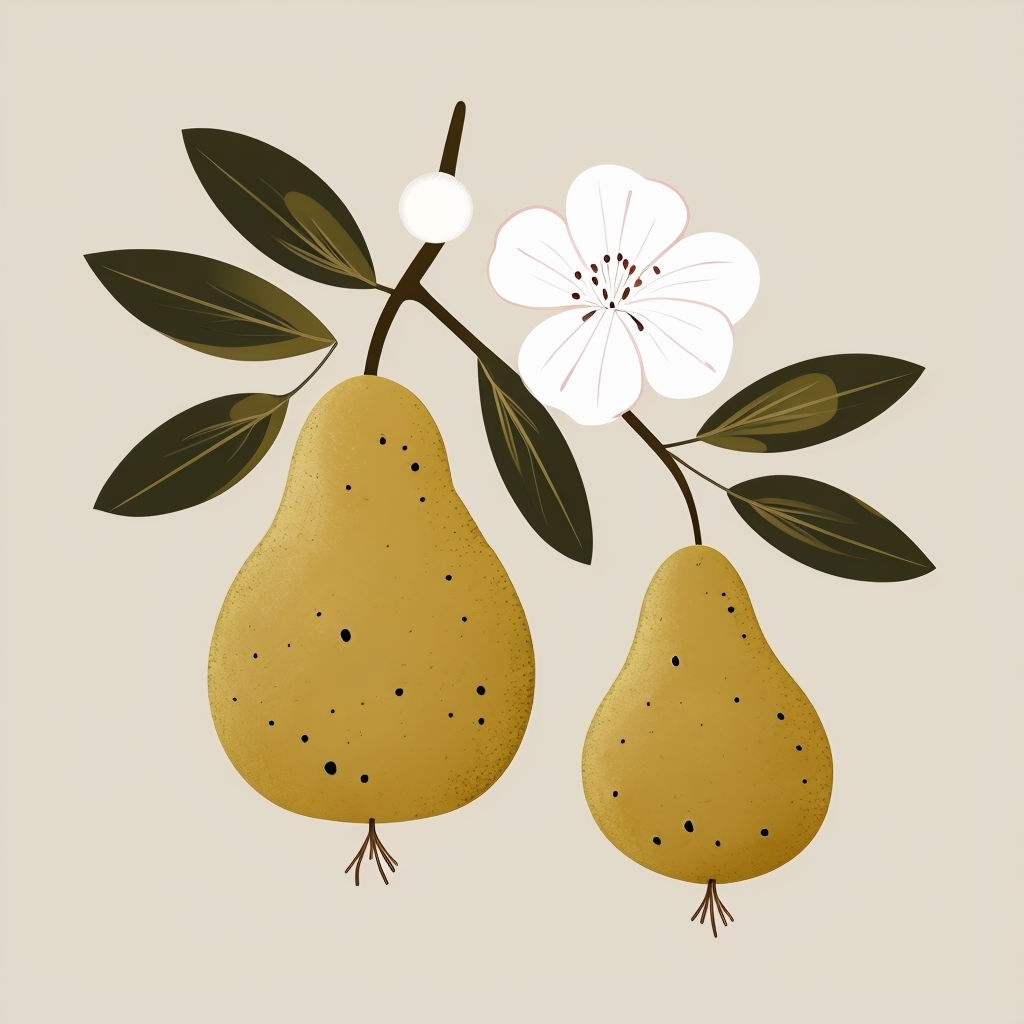 Modern Minimalist Pears and Floral Illustration Seamless Pattern