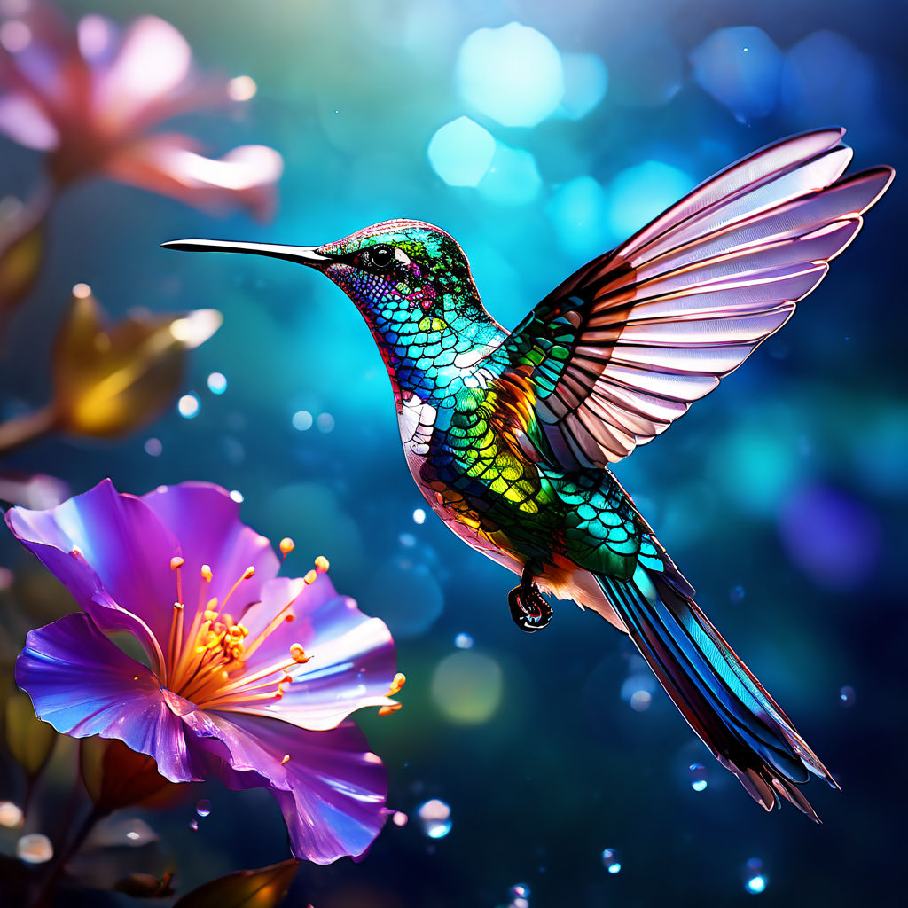 Beautiful stained glass effect hummingbird hovering over a s... by ...