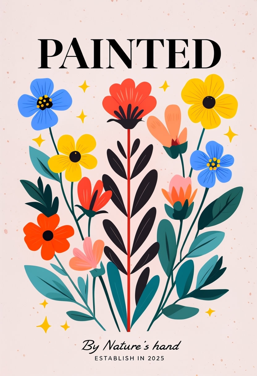 Vibrant Minimalist Floral Bouquet Illustration Poster